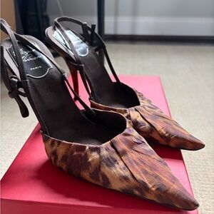 Vintage Roger Vivier Brown Leopard-Print Pointed Slingback Pumps
